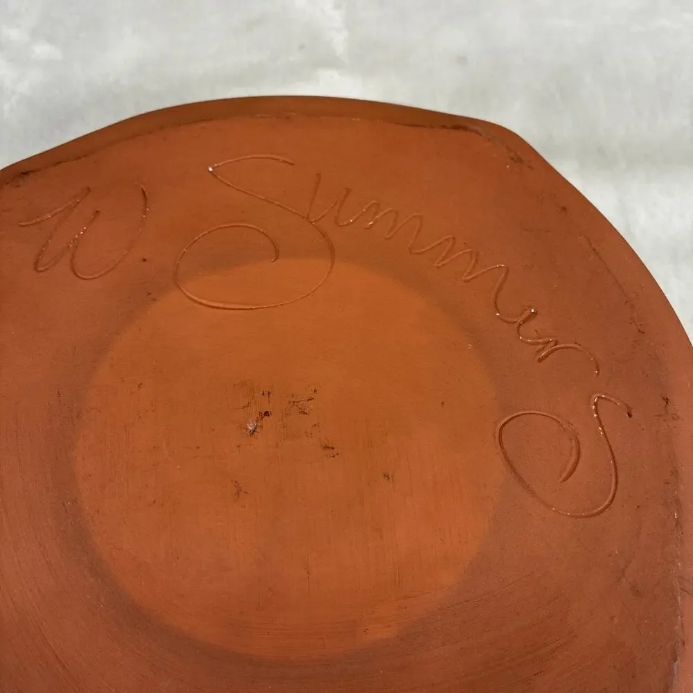 VTG Signed Studio Art Pottery Two Handled Decorative Bowl Blue Glaze 9